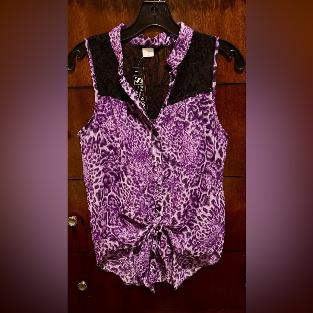 Vintage Leopard Print Lace Purple Top